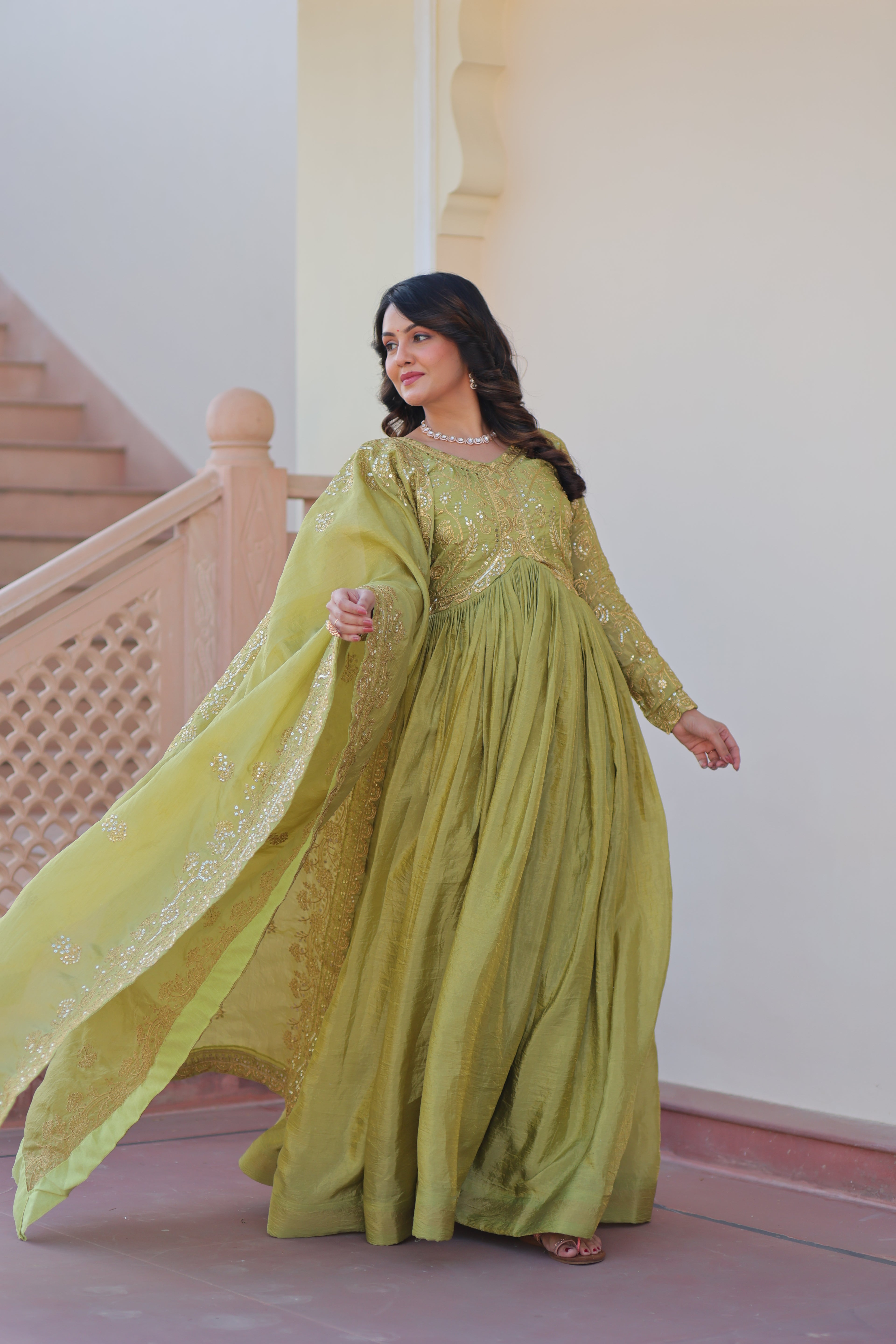 Designer Embroidered Anarkali Gown with Matching Dupatta.