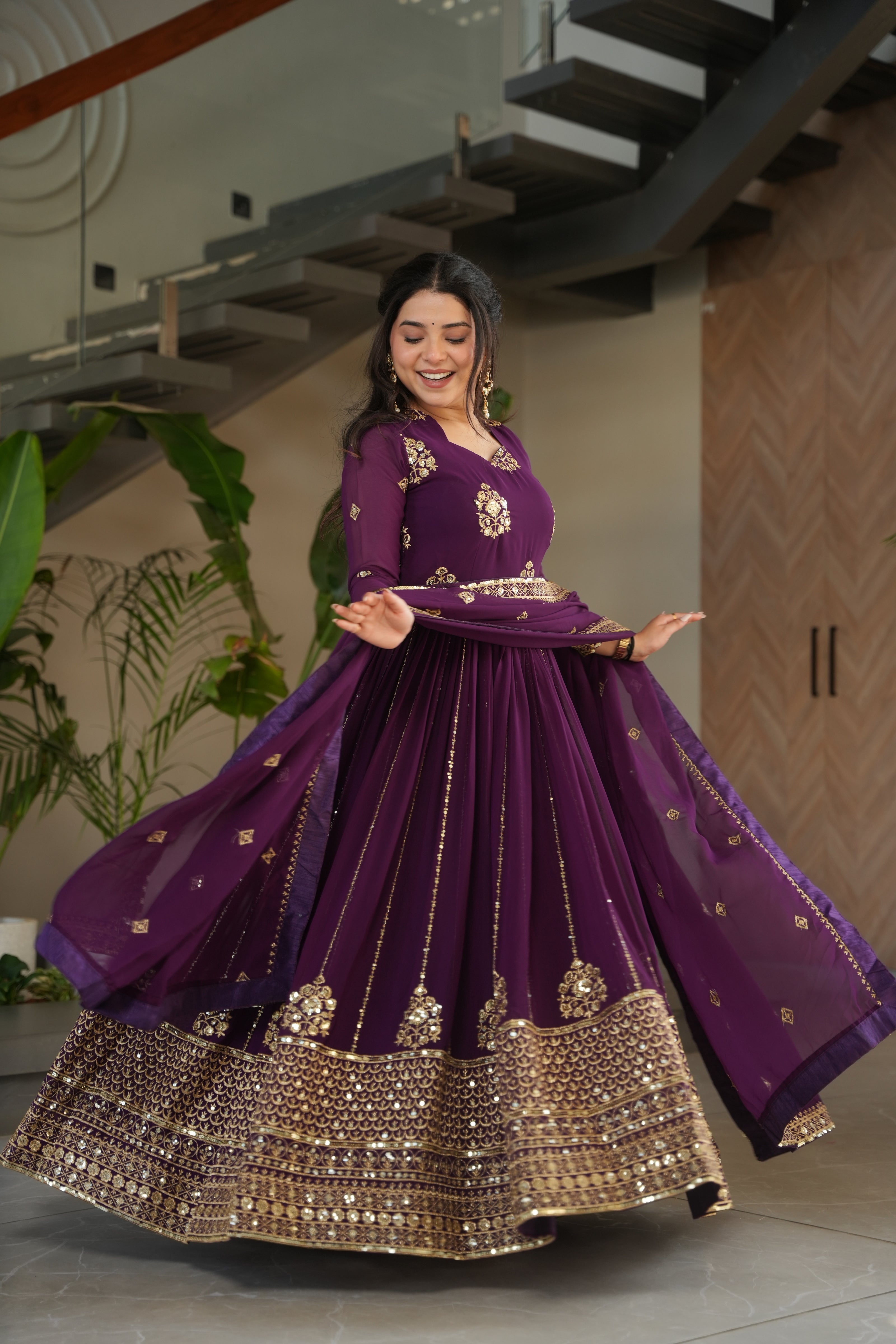Embroidered Anarkali Gown Set with Dupatta for Festive & Wedding Wear.