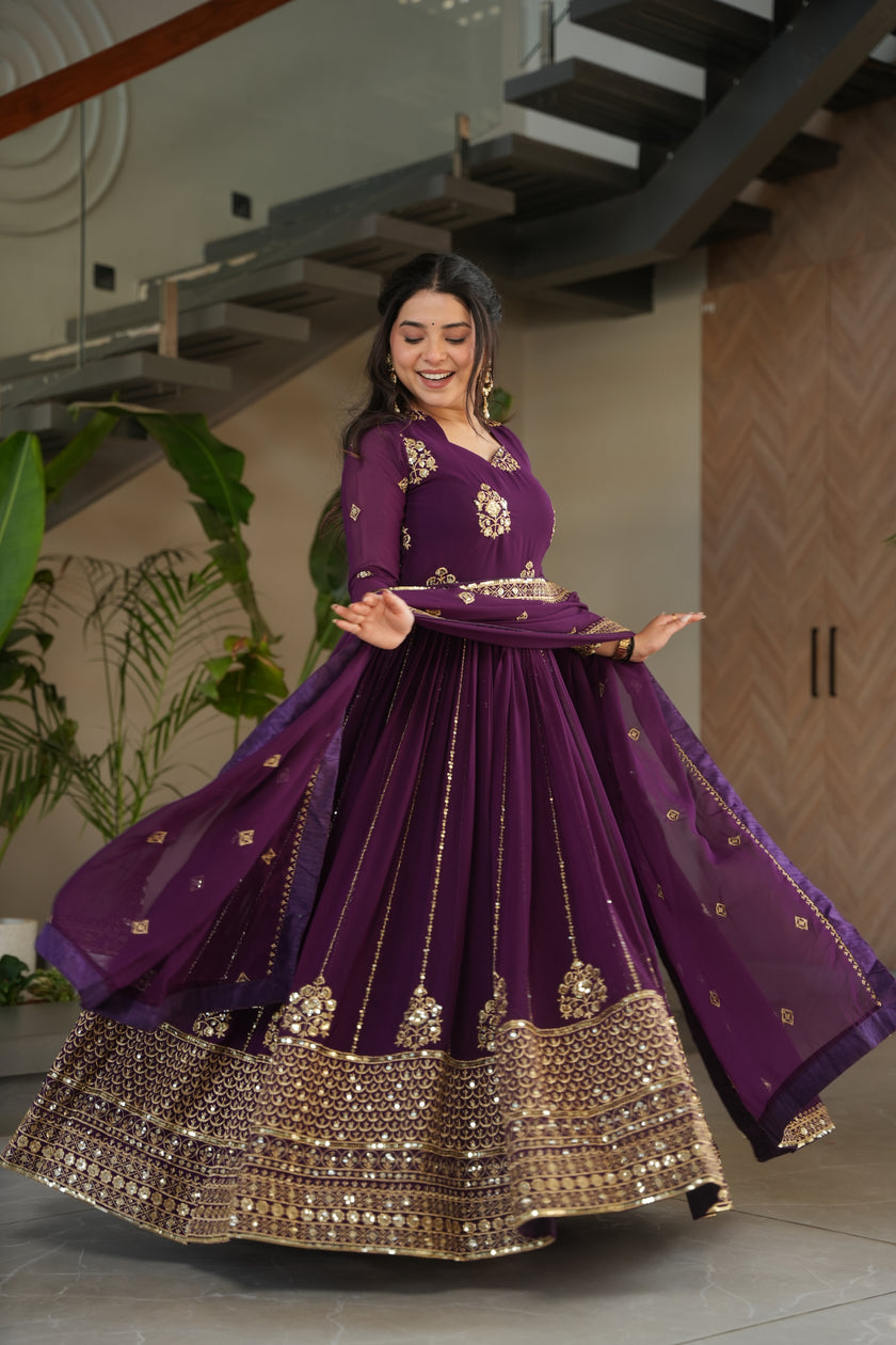 Embroidered Anarkali Gown Set with Dupatta for Festive & Wedding Wear.