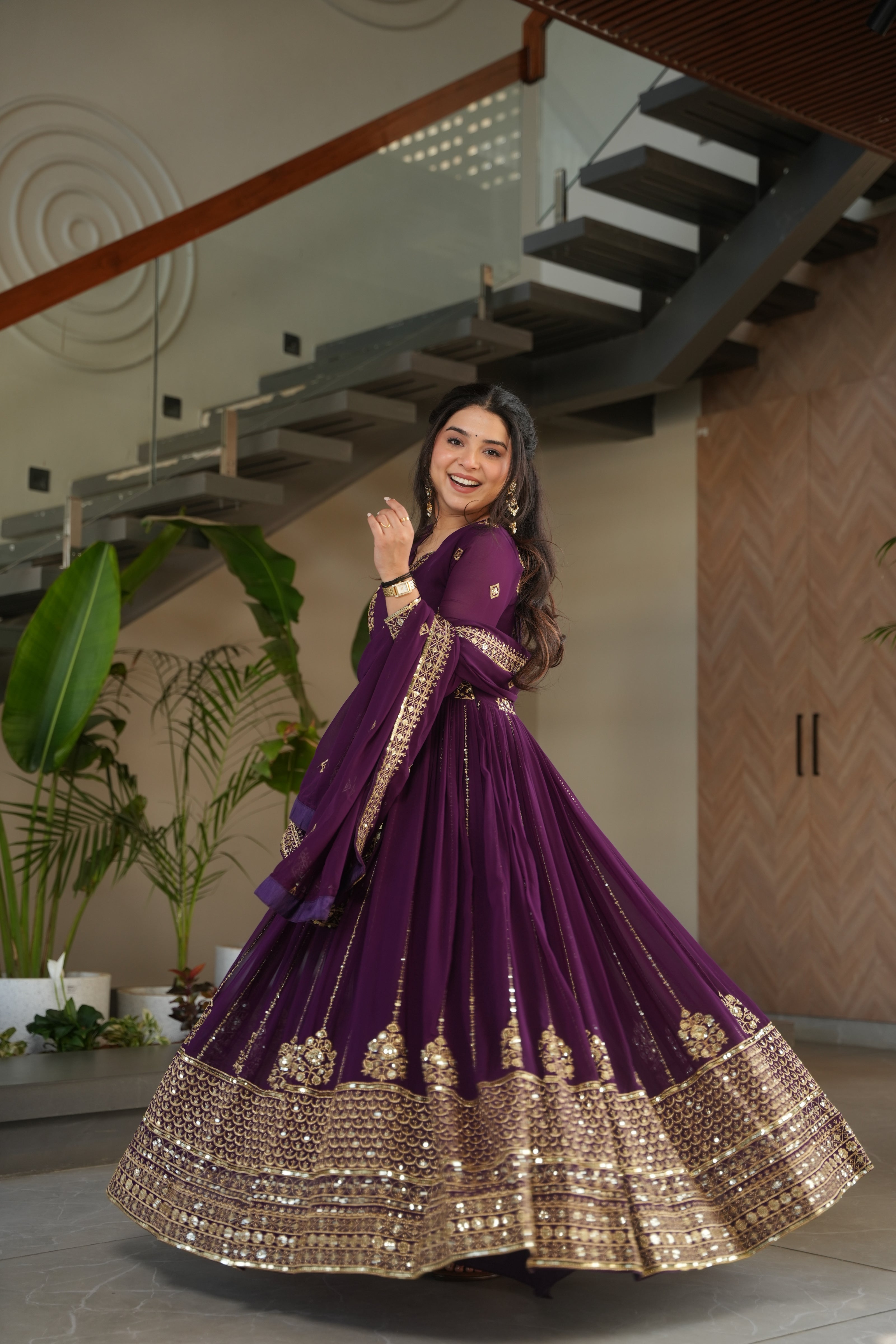 Embroidered Anarkali Gown Set with Dupatta for Festive & Wedding Wear.