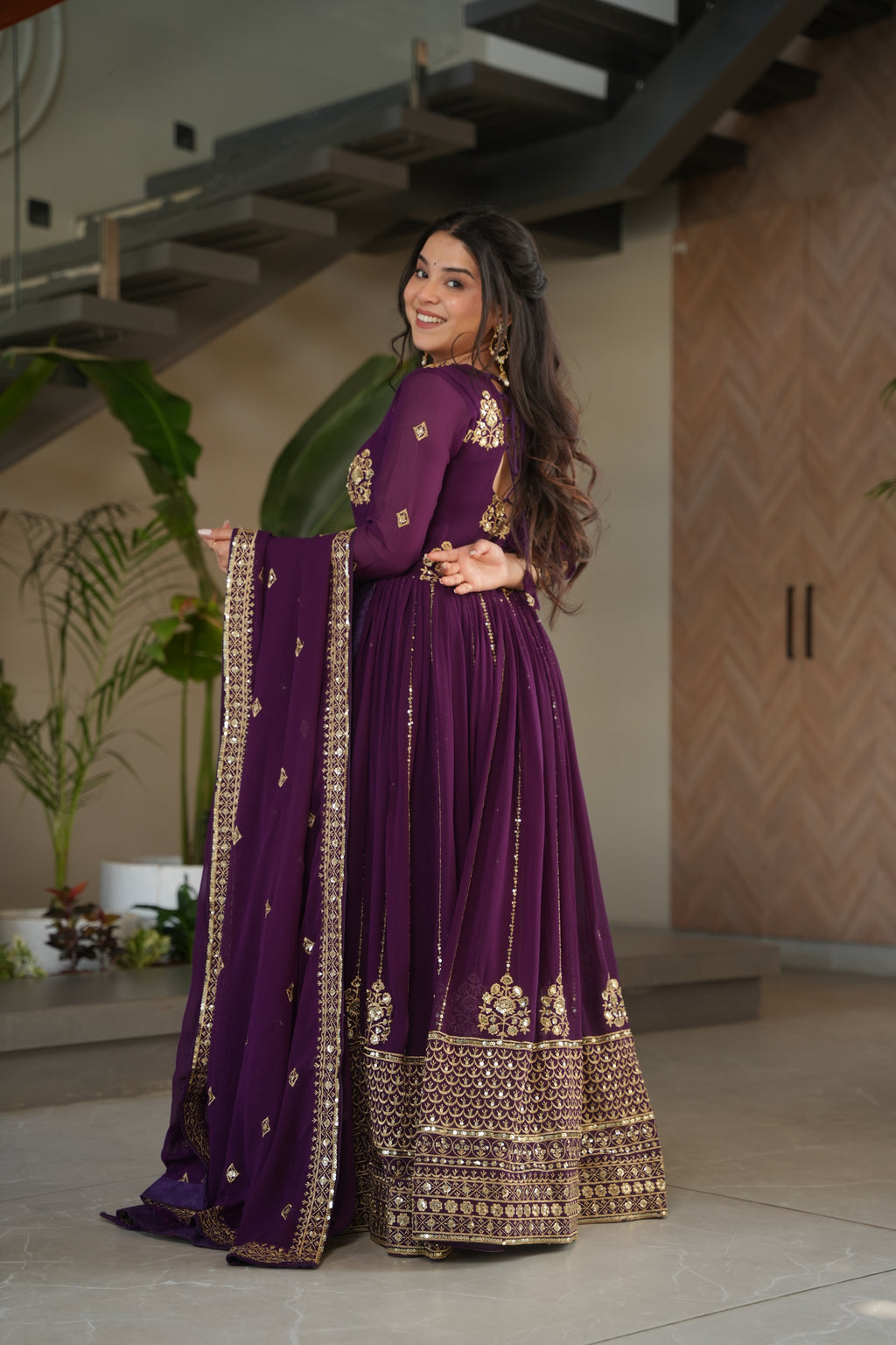 Embroidered Anarkali Gown Set with Dupatta for Festive & Wedding Wear.