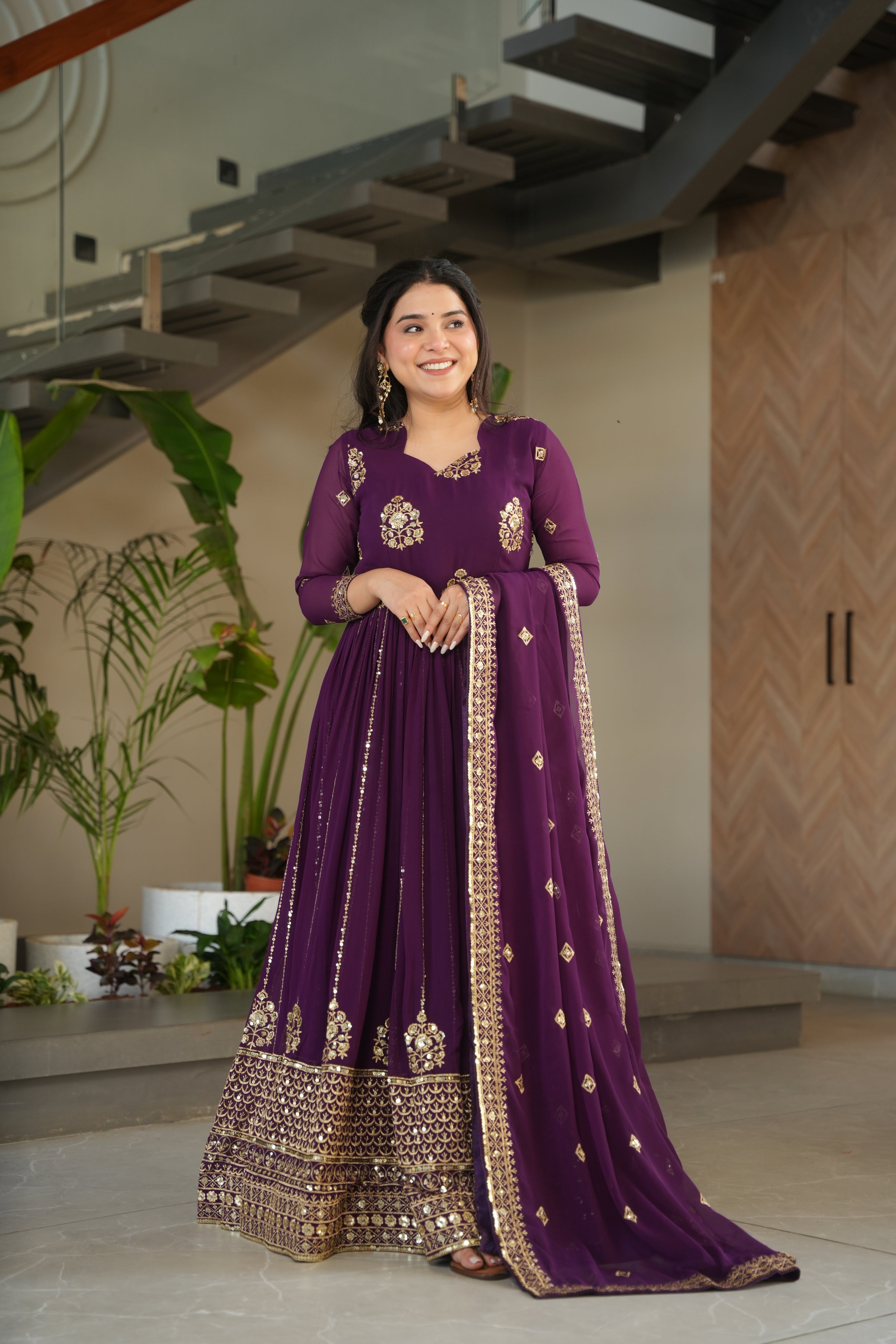Embroidered Anarkali Gown Set with Dupatta for Festive & Wedding Wear.