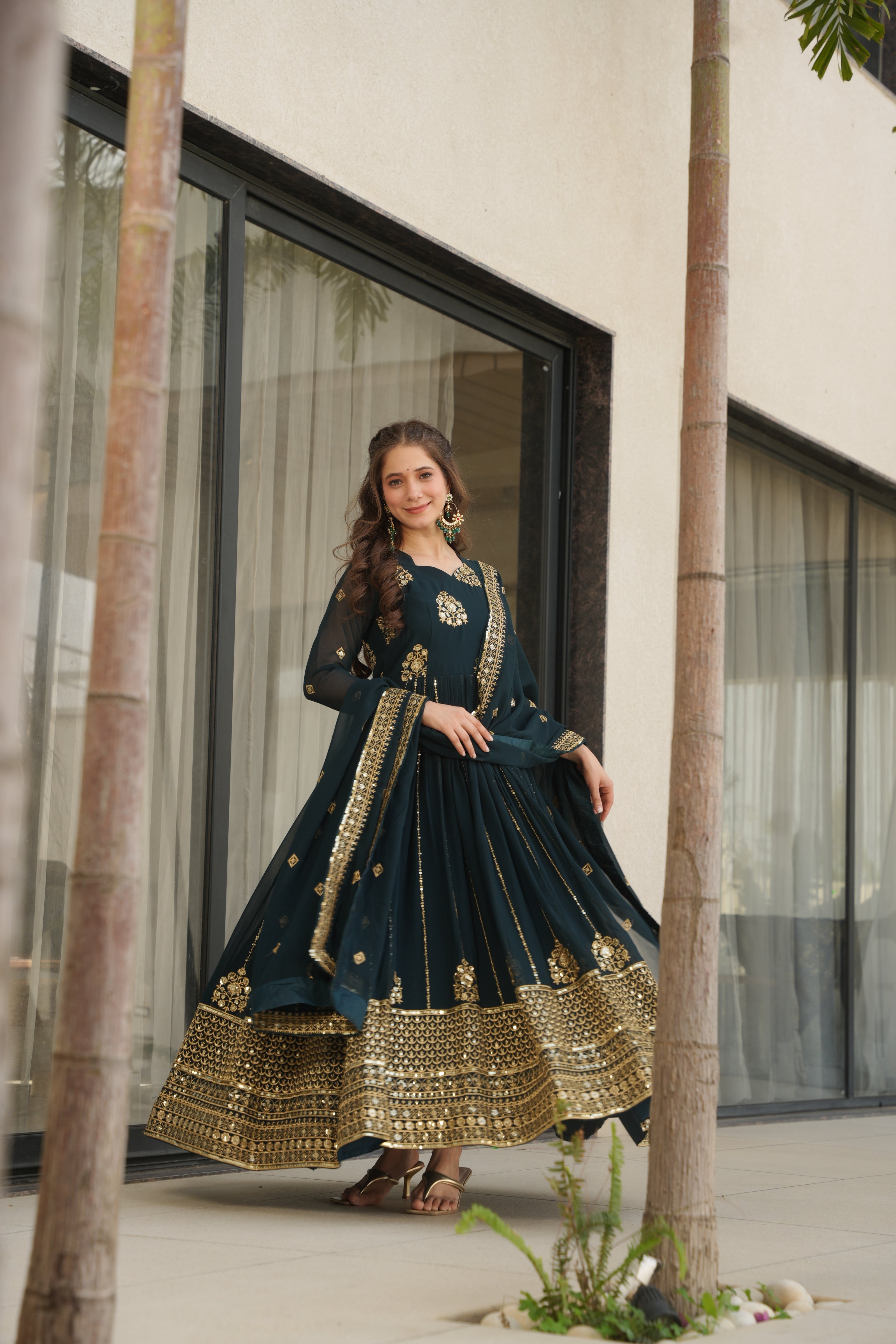 Embroidered Anarkali Gown Set with Dupatta for Festive & Wedding Wear.
