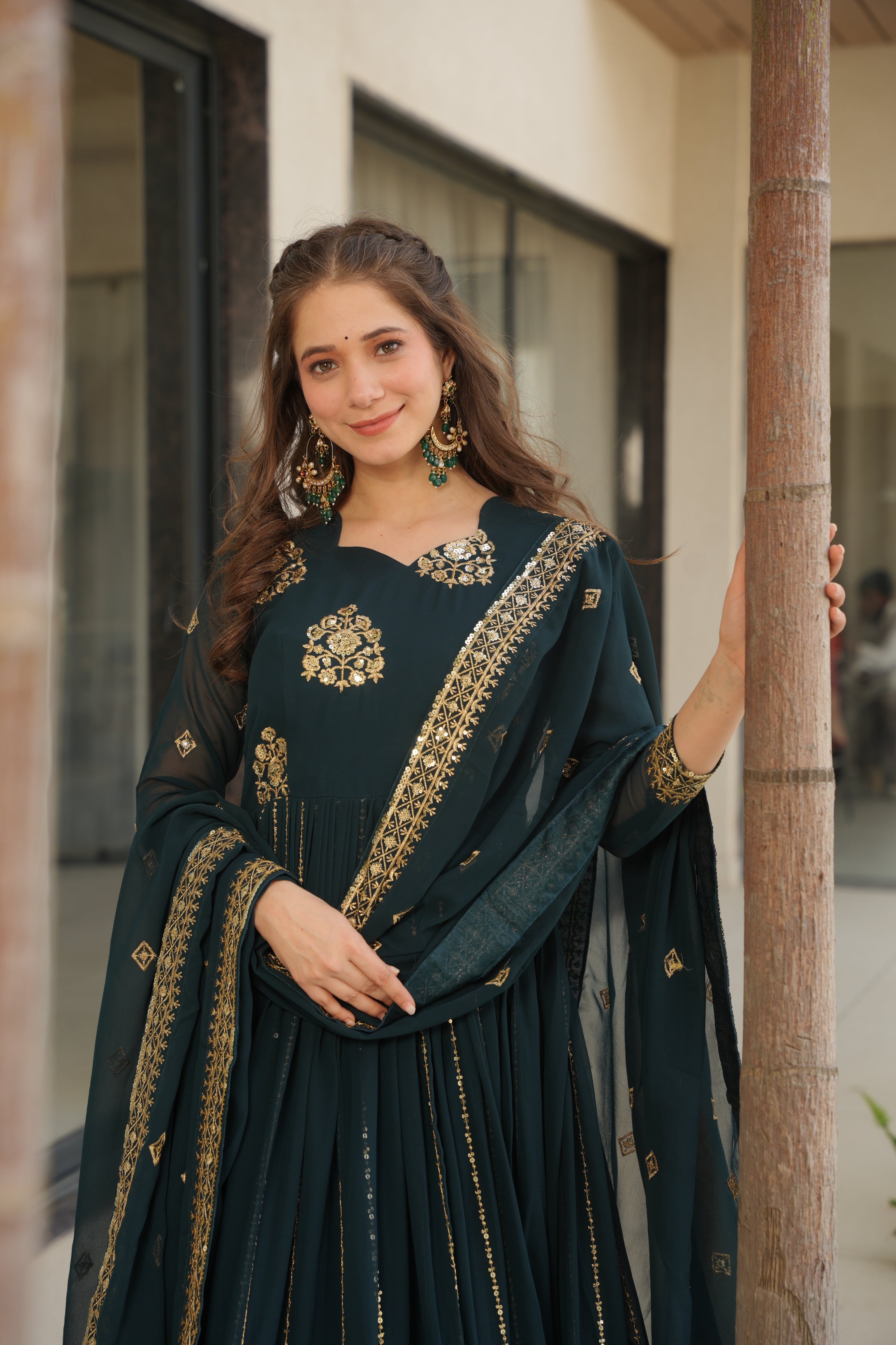 Embroidered Anarkali Gown Set with Dupatta for Festive & Wedding Wear.