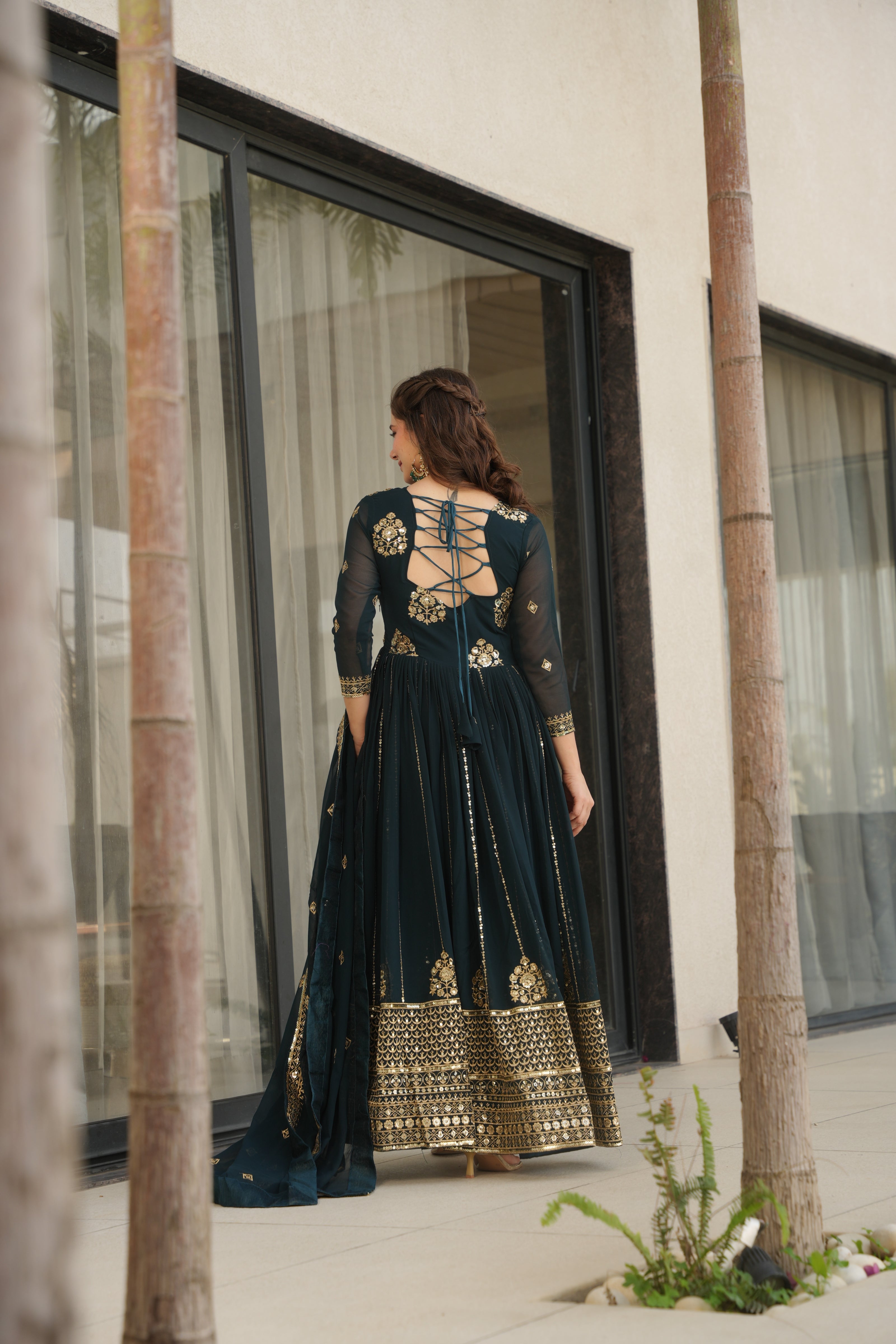 Embroidered Anarkali Gown Set with Dupatta for Festive & Wedding Wear.