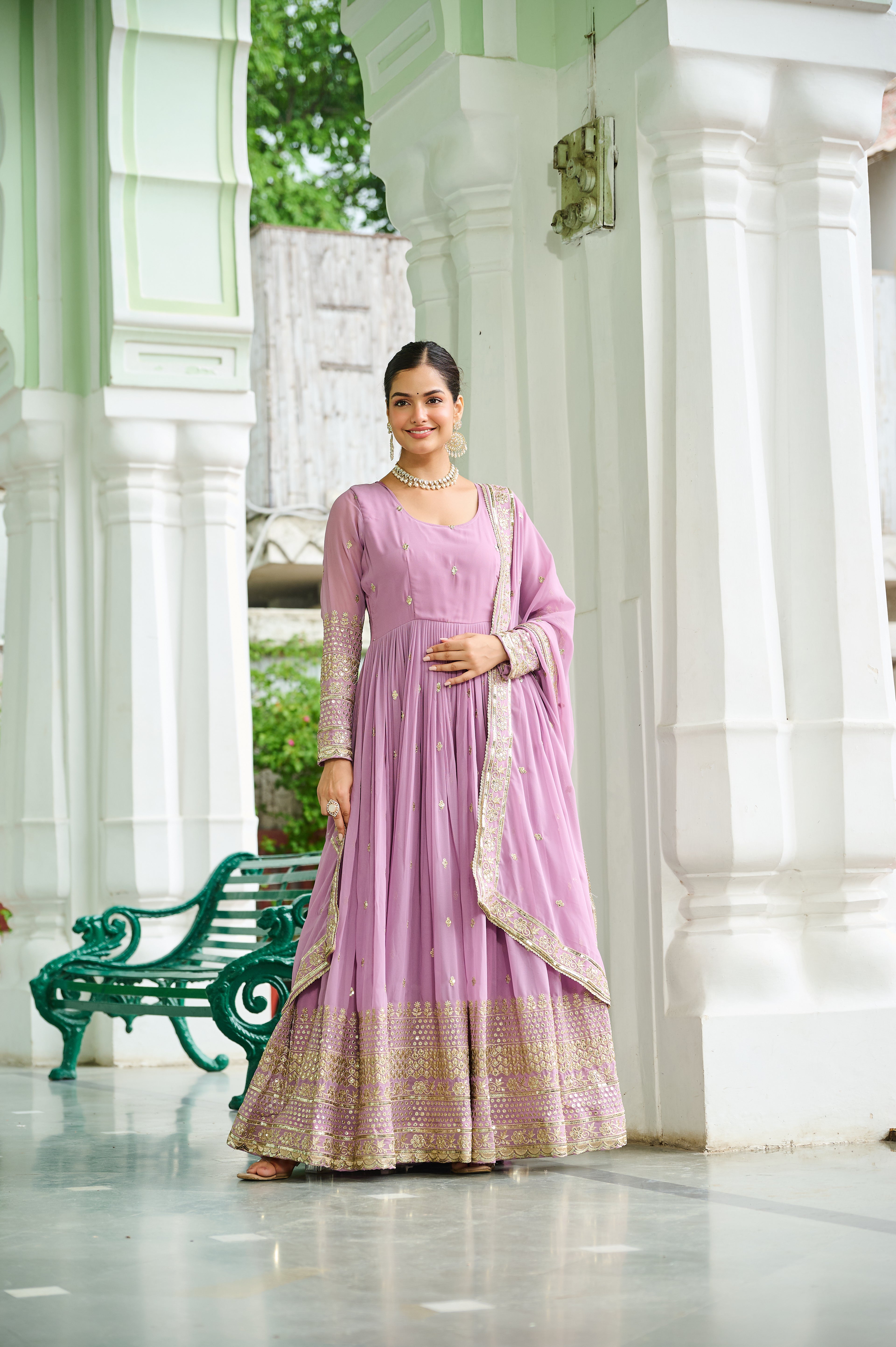Elegant Embroidered Anarkali Suit Set with Dupatta – Sky Blue & Levender.