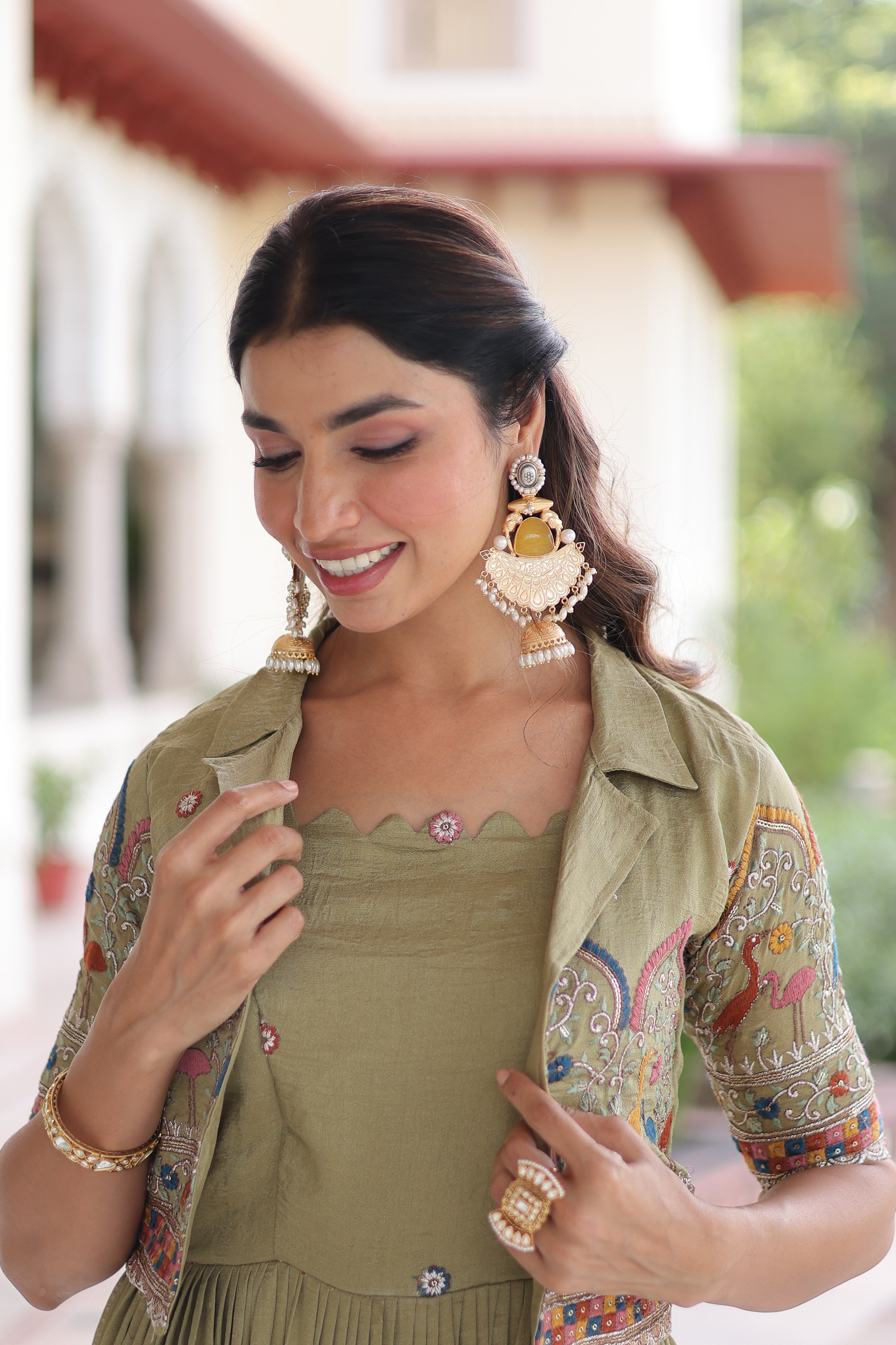 Elegant Festive Wear Embroidered Gown with Short Jacket.