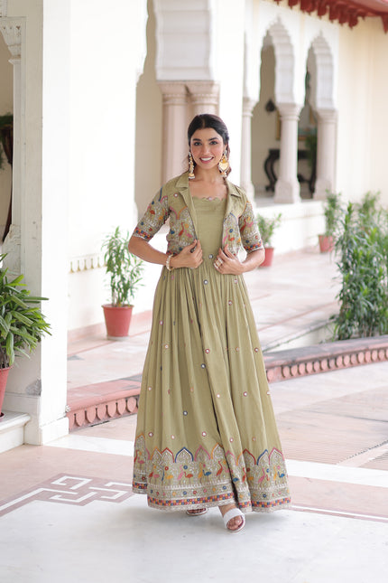 Elegant Festive Wear Embroidered Gown with Short Jacket.