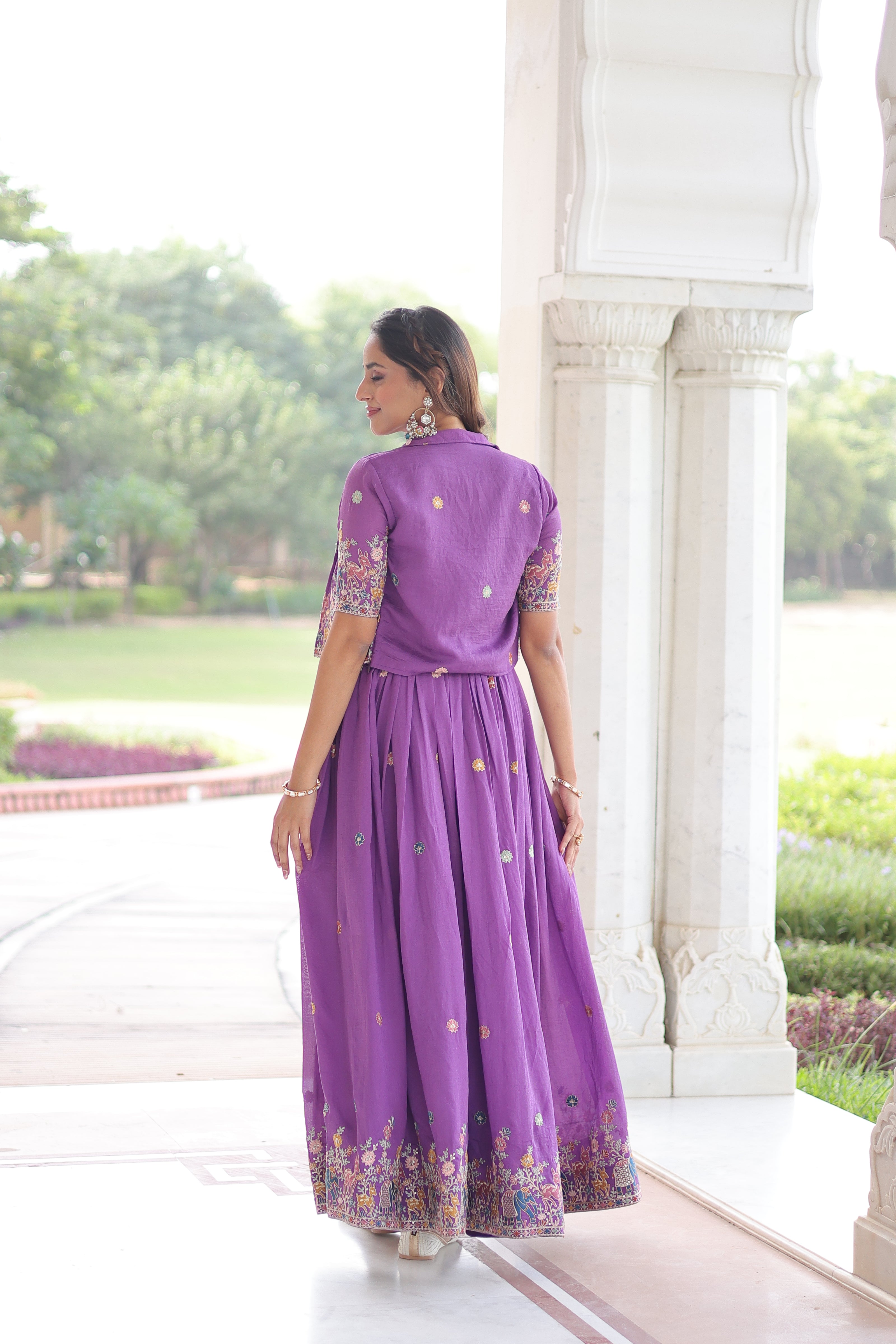 Elegant Festive Wear Embroidered Gown with Short Jacket.
