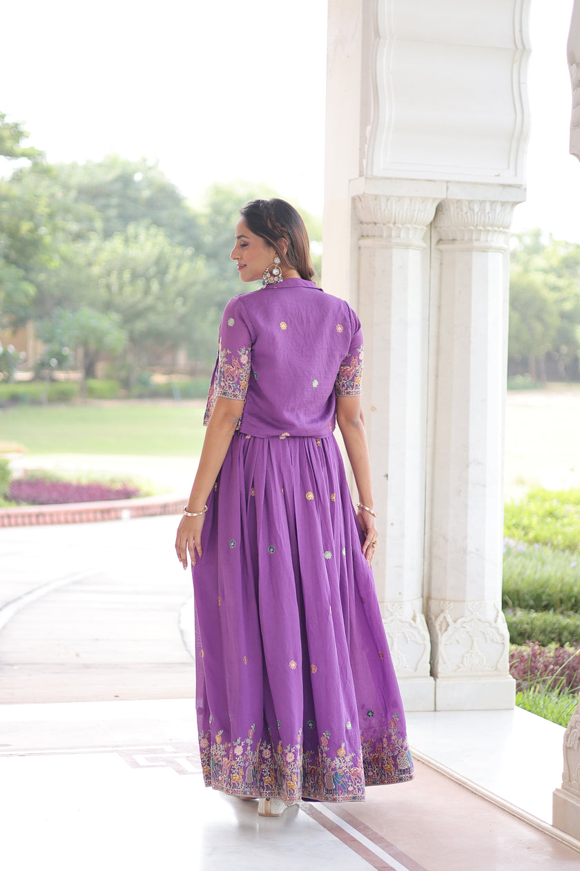 Elegant Festive Wear Embroidered Gown with Short Jacket.