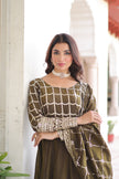 Elegant Embroidered Anarkali Suit Set with Dupatta – Mustard & Olive Combo.