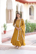Elegant Embroidered Anarkali Suit Set with Dupatta – Mustard & Olive Combo.