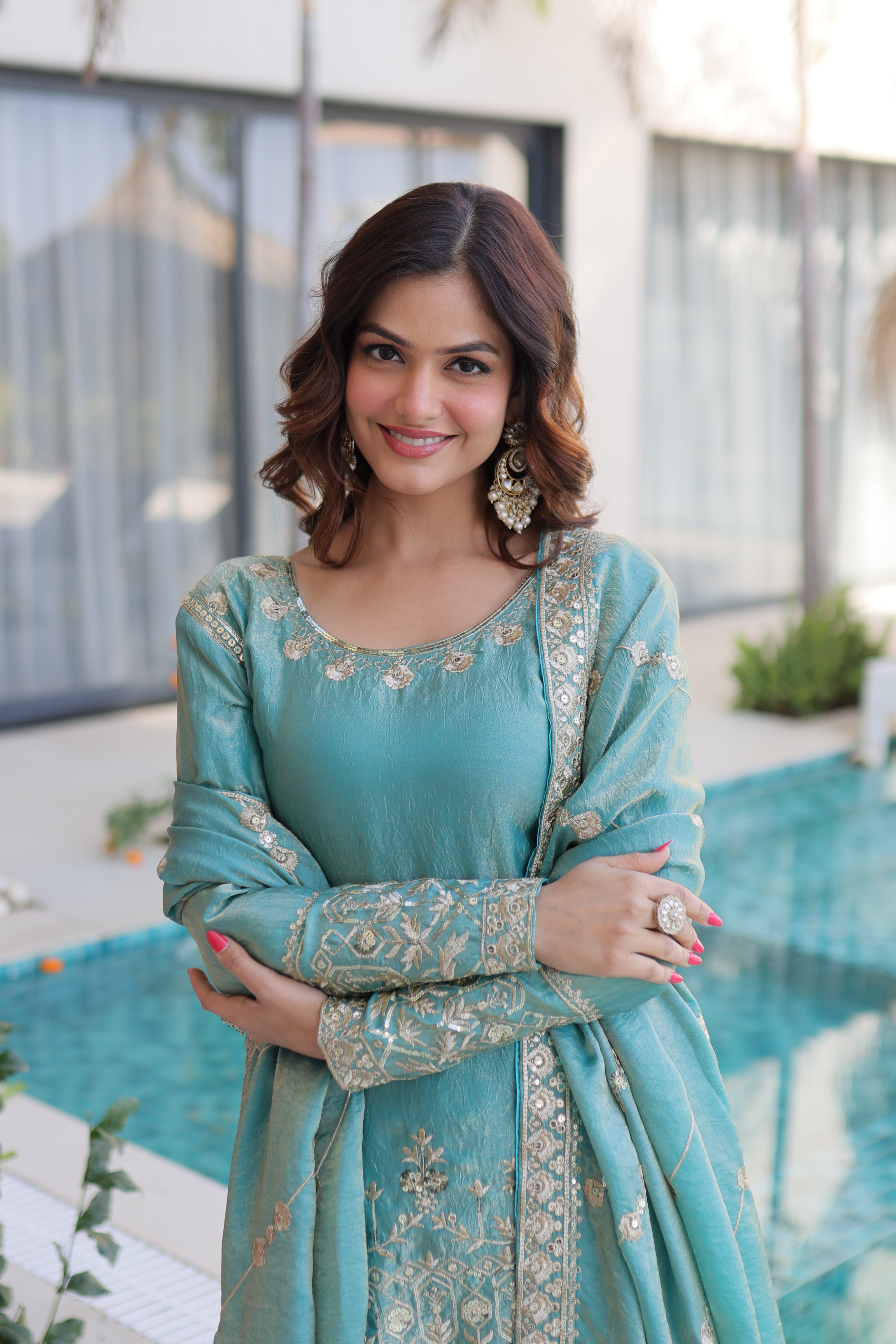 Designer Embroidered Sharara Set with Dupatta for Women.