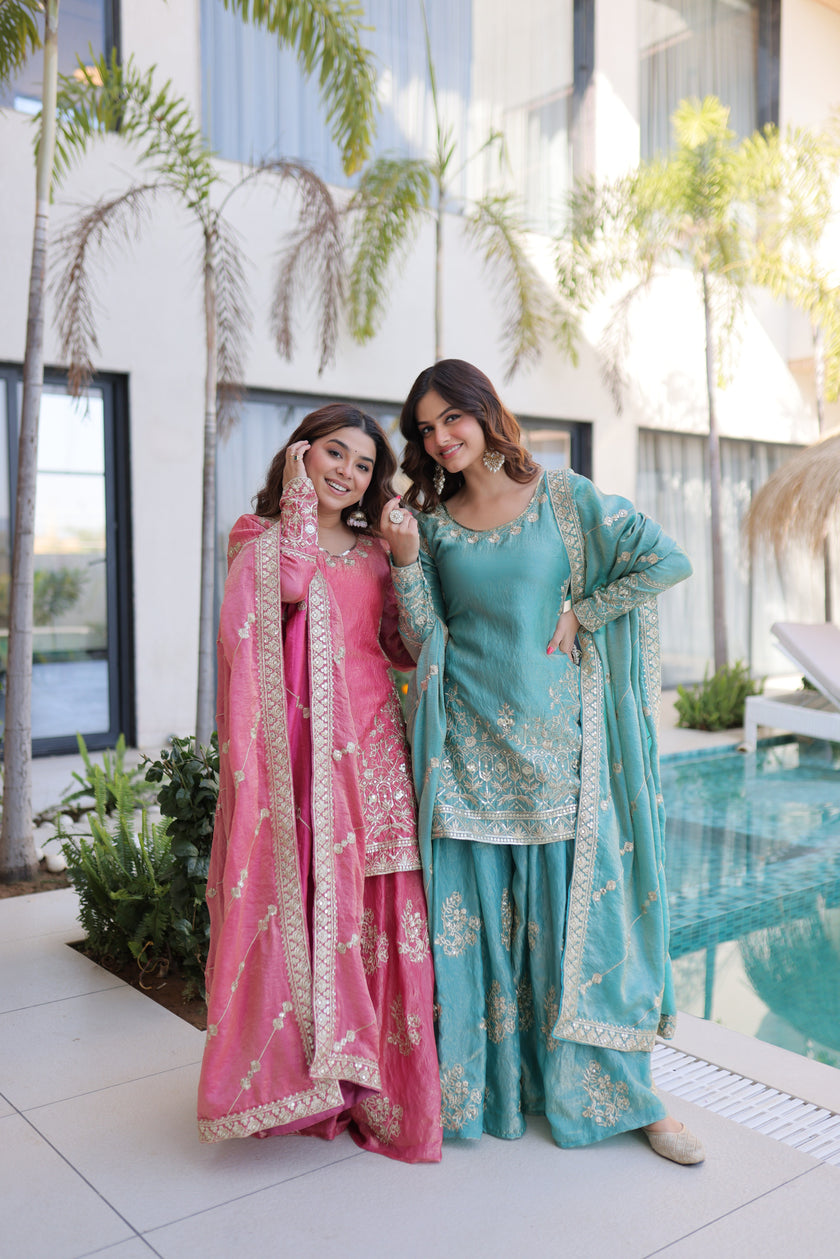 Designer Embroidered Sharara Set with Dupatta for Women.