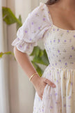 Women’s Puff Sleeve Smocked Midi Maxi Dress.