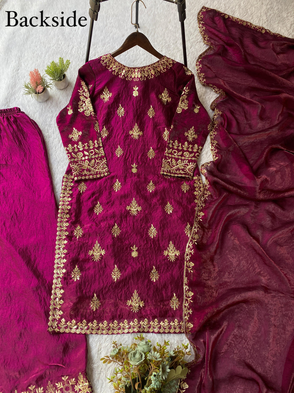 Elegant Maroon Embroidered Kurta Sharara Set with Dupatta