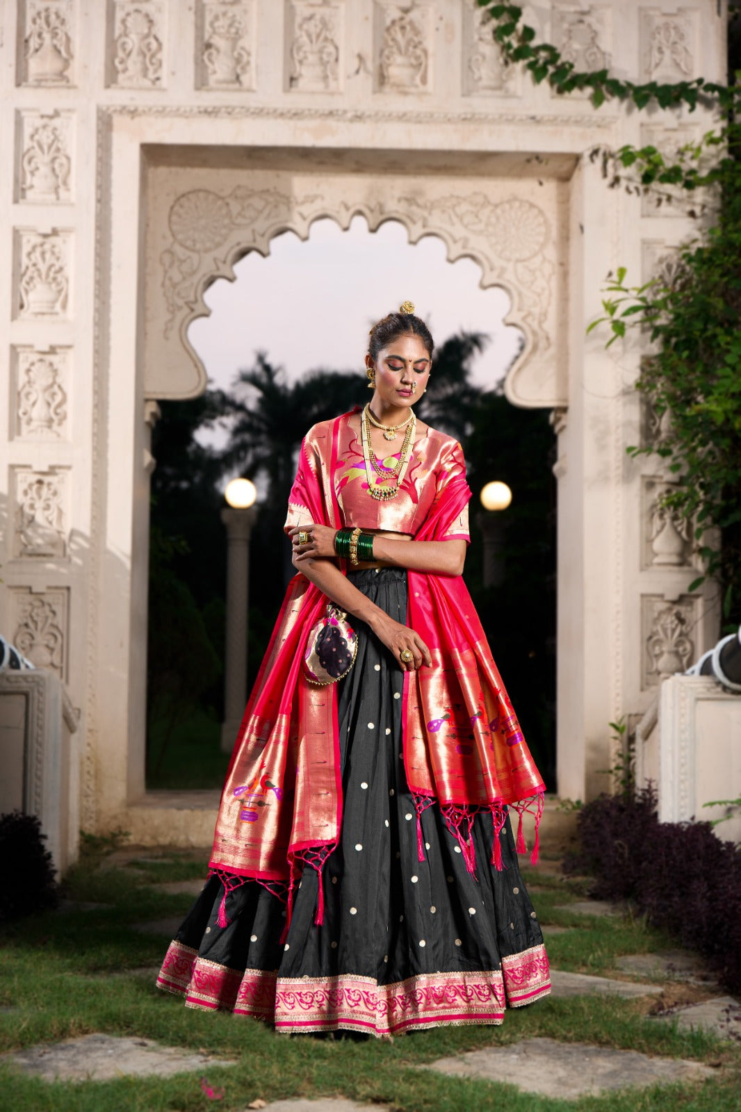 Traditional Silk Lehenga Choli Set with Woven Dupatta – Festive Wear