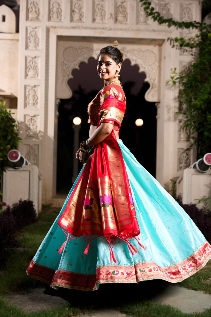 Traditional Silk Lehenga Choli Set with Woven Dupatta – Festive Wear.