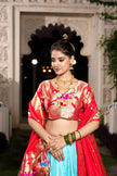 Traditional Silk Lehenga Choli Set with Woven Dupatta – Festive Wear.