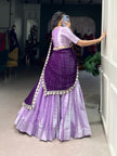 Lavender Silk Lehenga Choli with Contrast Dark Purple Dupatta.