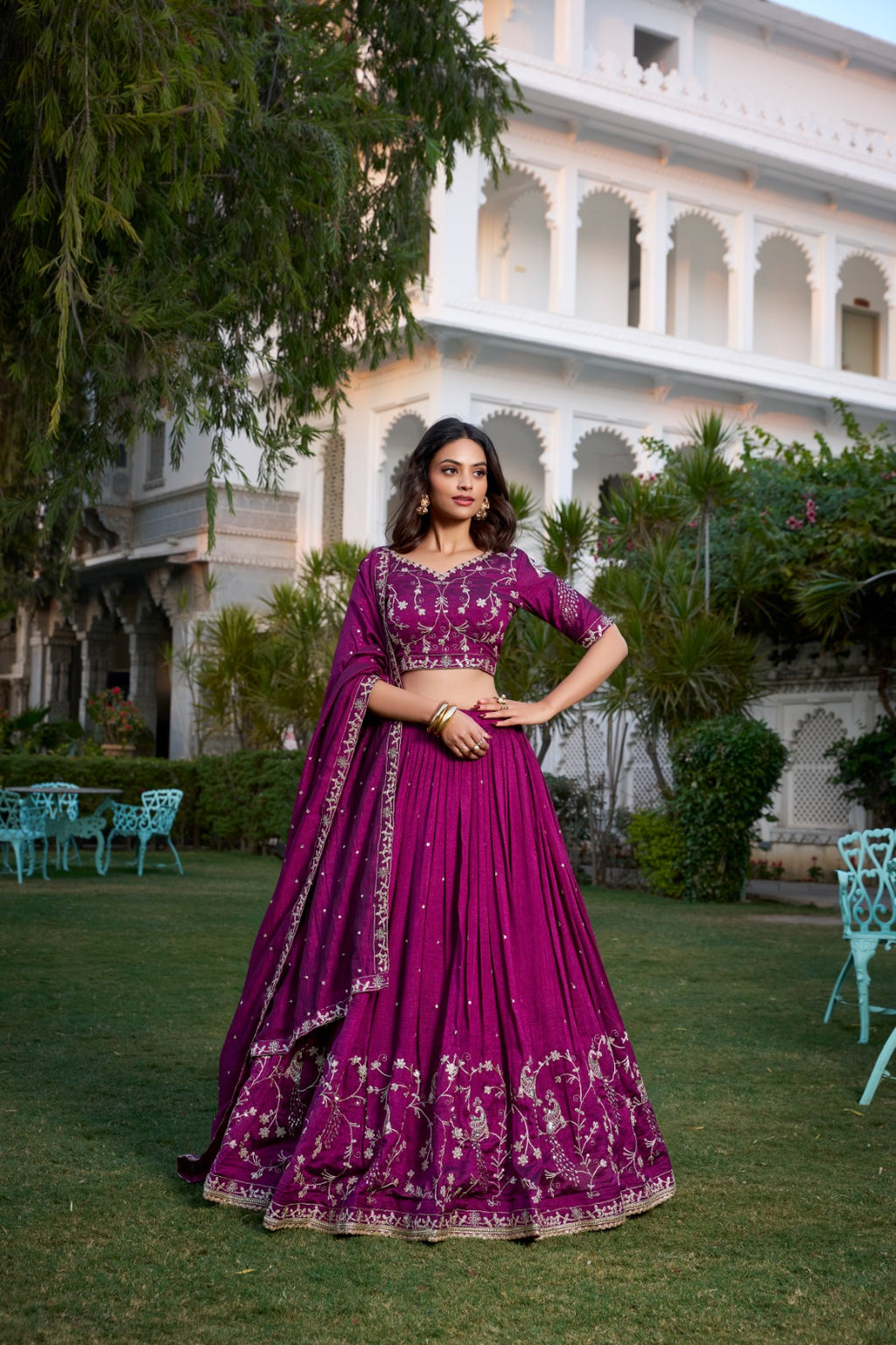 Wine Purple Embroidered Lehenga Choli with Dupatta for Wedding & Festive Wear.