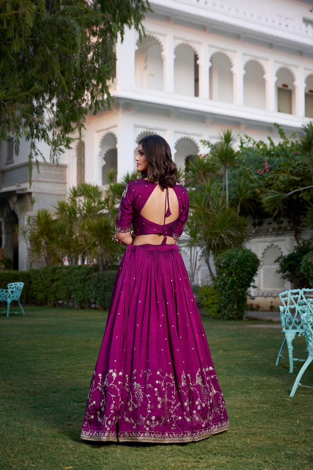 Wine Purple Embroidered Lehenga Choli with Dupatta for Wedding & Festive Wear.