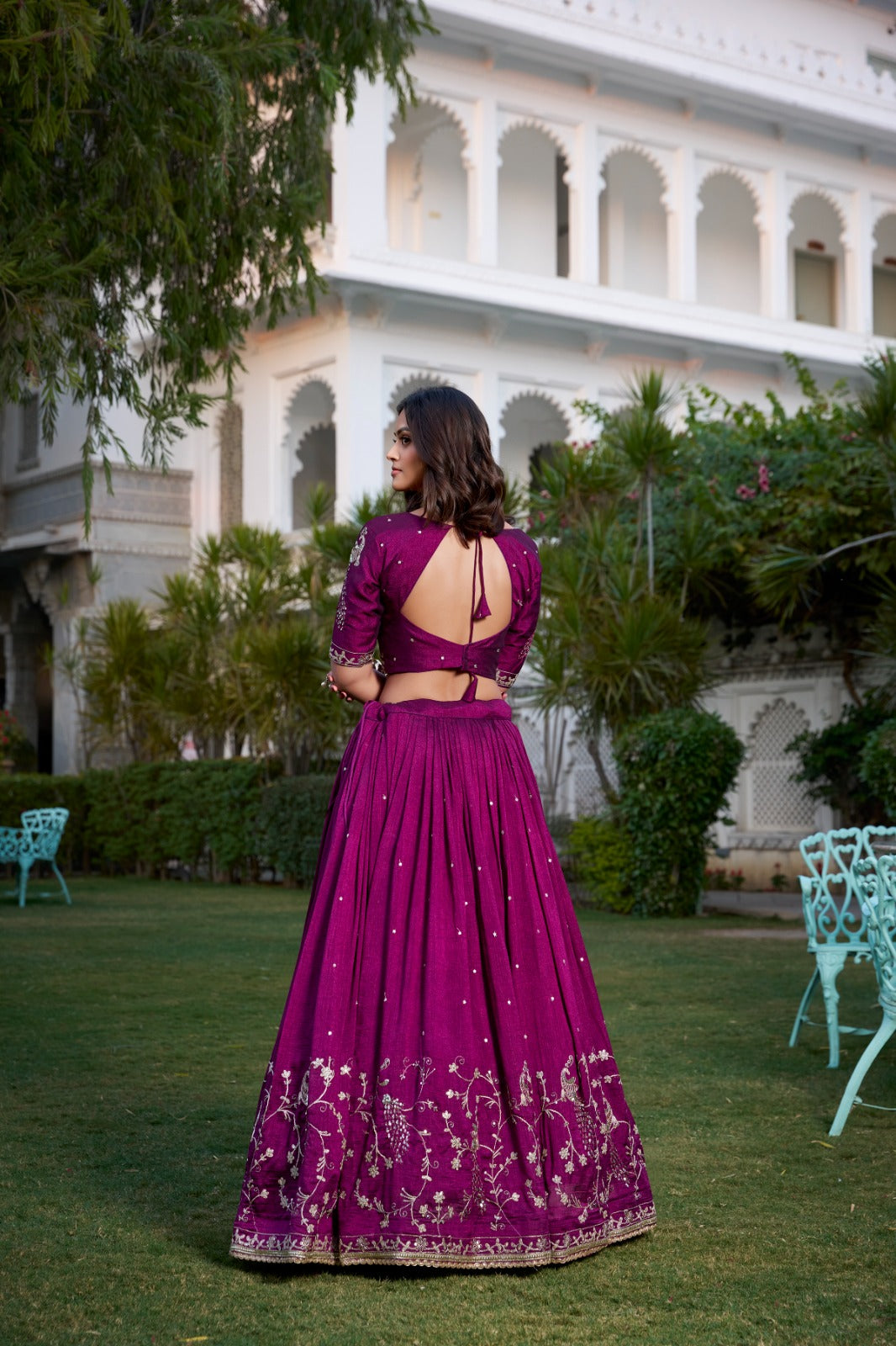 Wine Purple Embroidered Lehenga Choli with Dupatta for Wedding & Festive Wear.