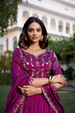 Wine Purple Embroidered Lehenga Choli with Dupatta for Wedding & Festive Wear.