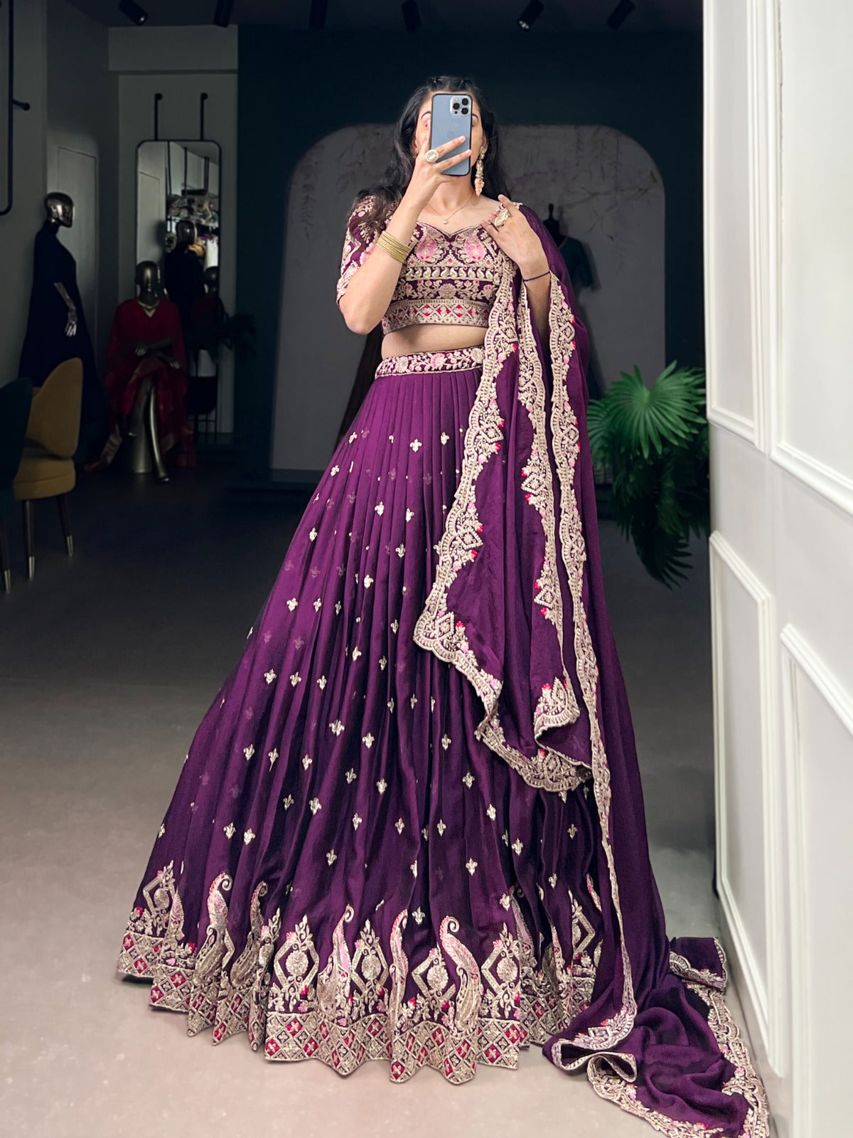 Designer Embroidered Lehenga Choli Set with Dupatta.