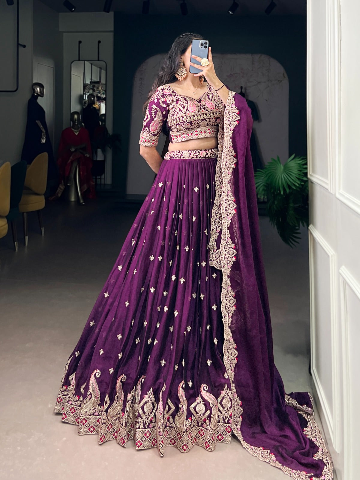 Designer Embroidered Lehenga Choli Set with Dupatta.