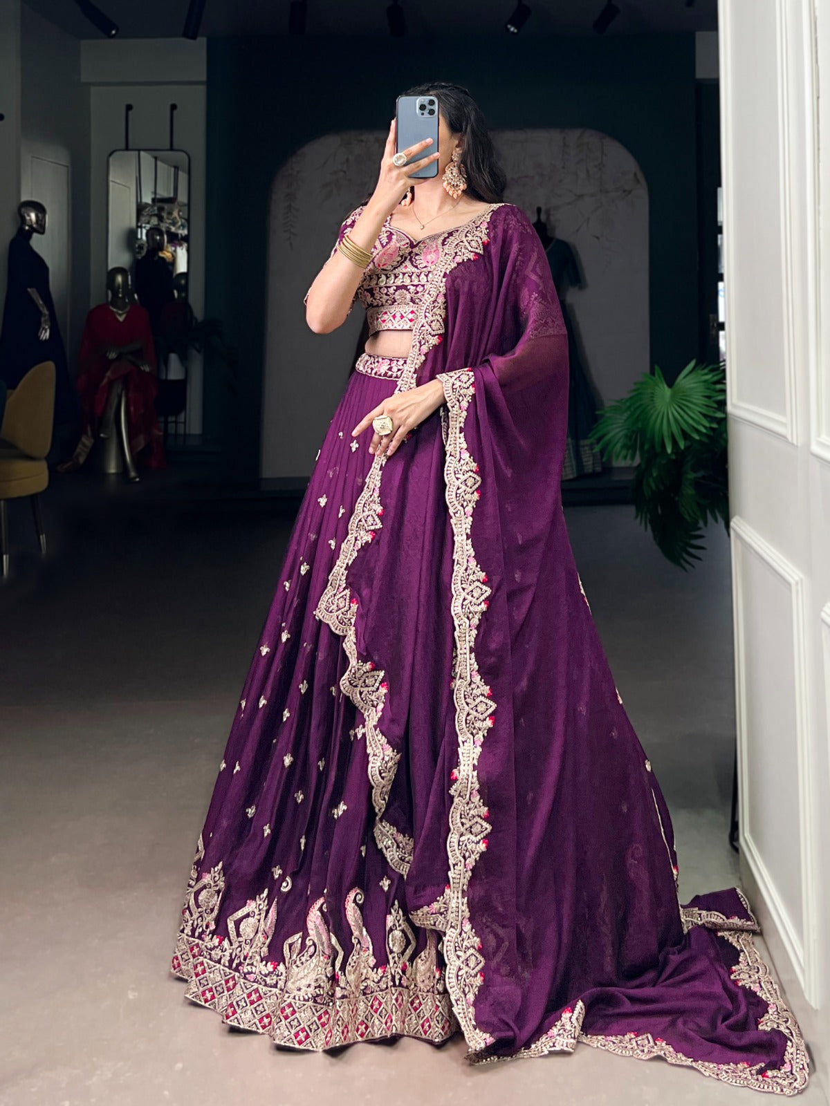 Designer Embroidered Lehenga Choli Set with Dupatta.