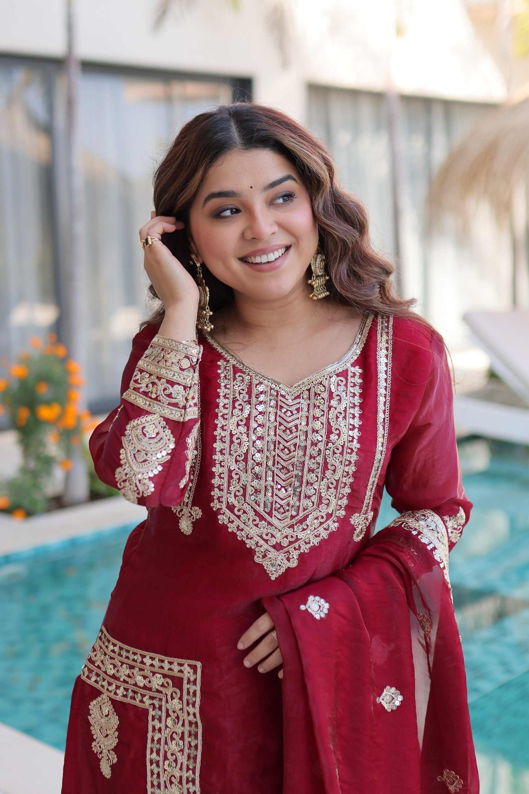 Designer Embroidered Kurta Pant Dupatta Set.