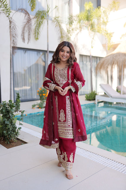 Designer Embroidered Kurta Pant Dupatta Set.