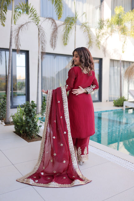 Designer Embroidered Kurta Pant Dupatta Set.