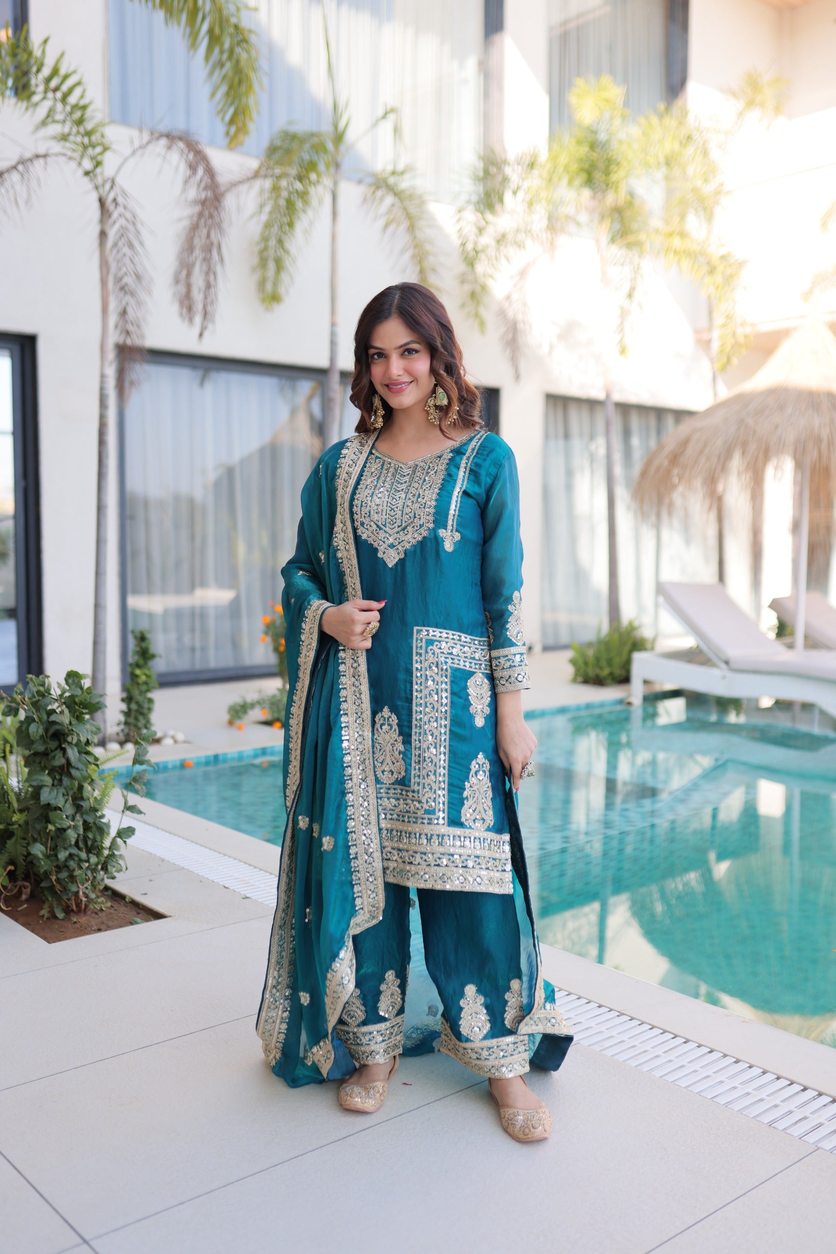 Designer Embroidered Kurta Pant Dupatta Set.