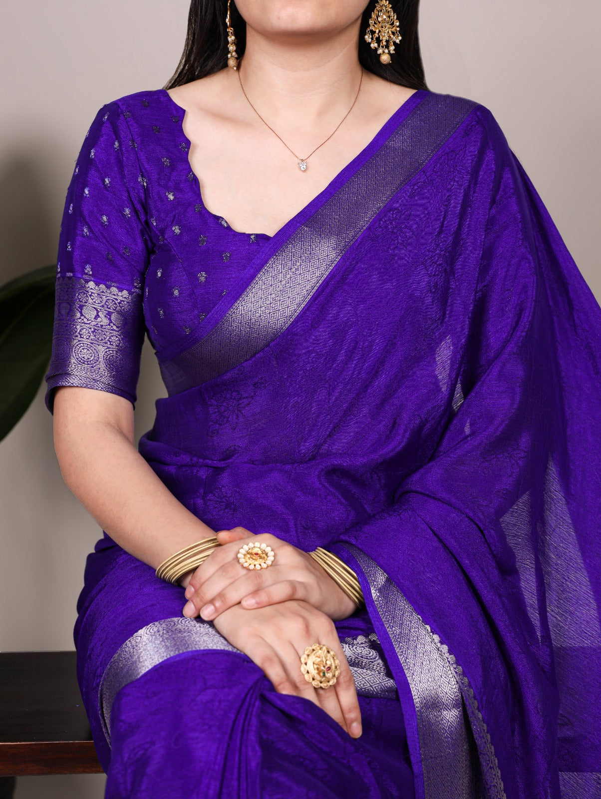 Chinon Silk Saree with Designer Pallu & Graceful Drape.