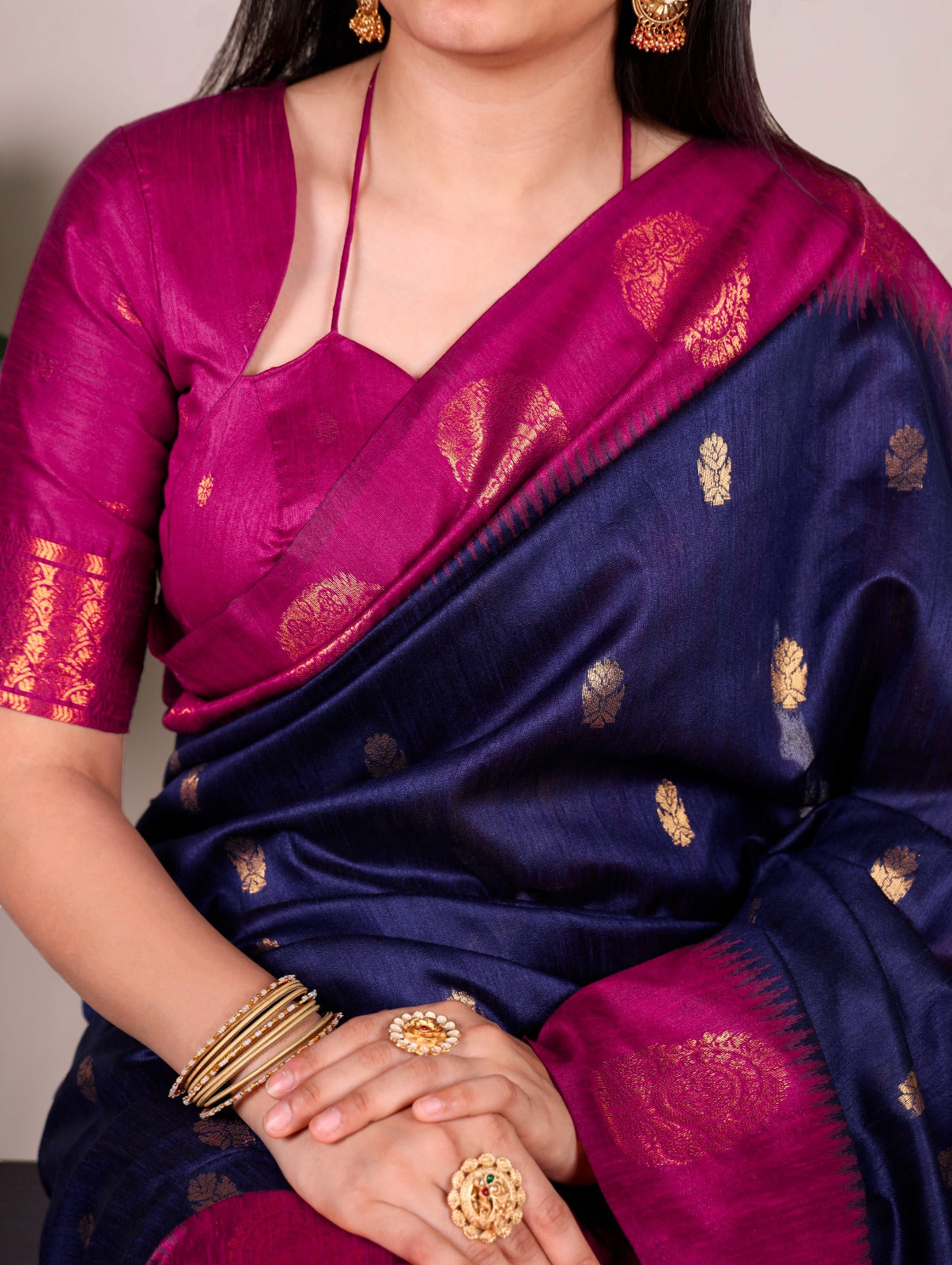 Elegant Poly Cotton Saree with Classic Border Design.