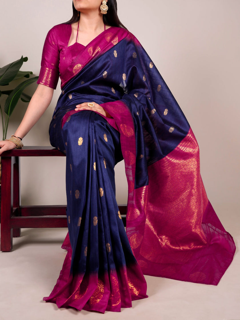 Elegant Poly Cotton Saree with Classic Border Design.