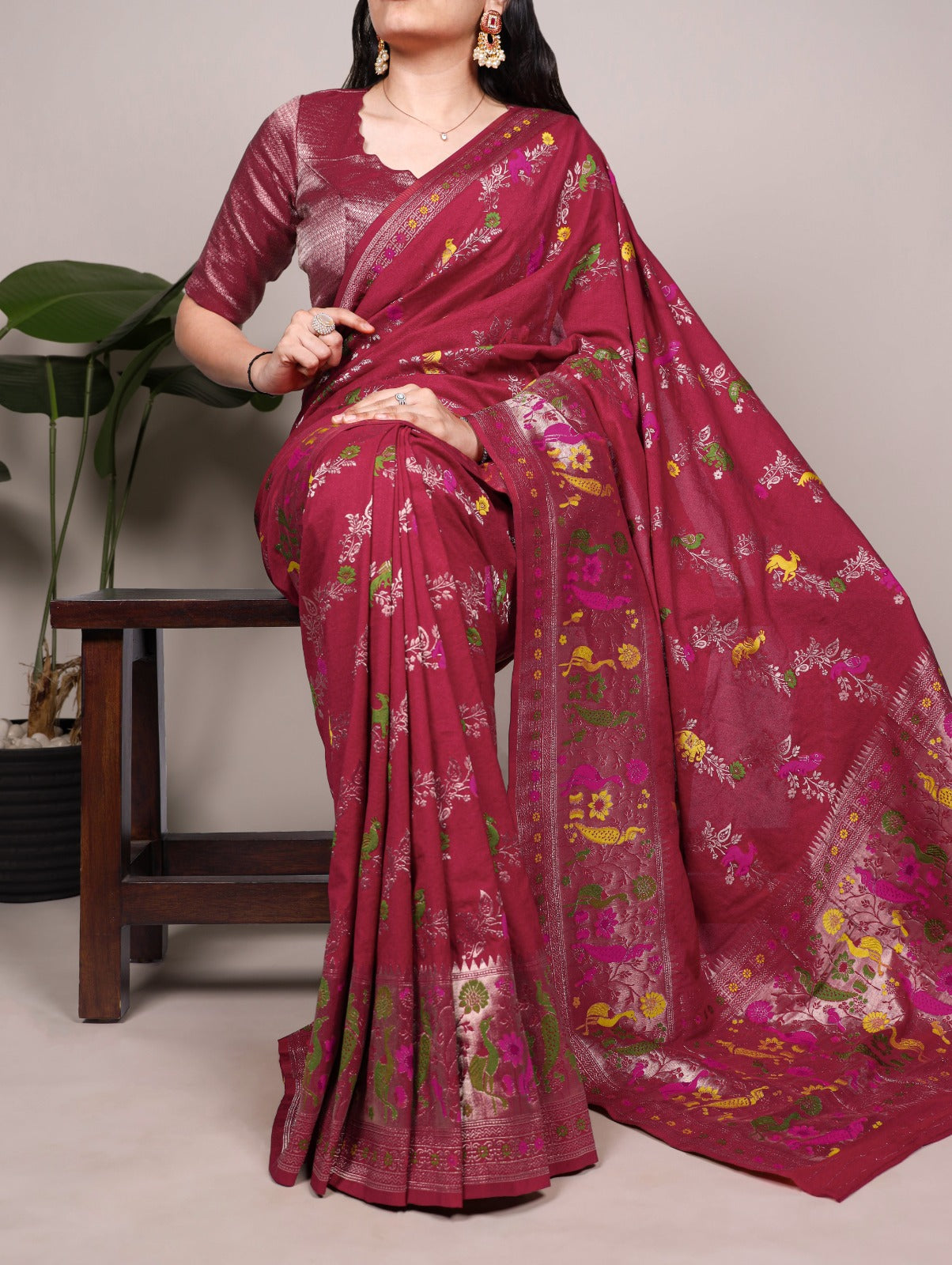Traditional Nylon Saree with All-Over Ethnic Design.