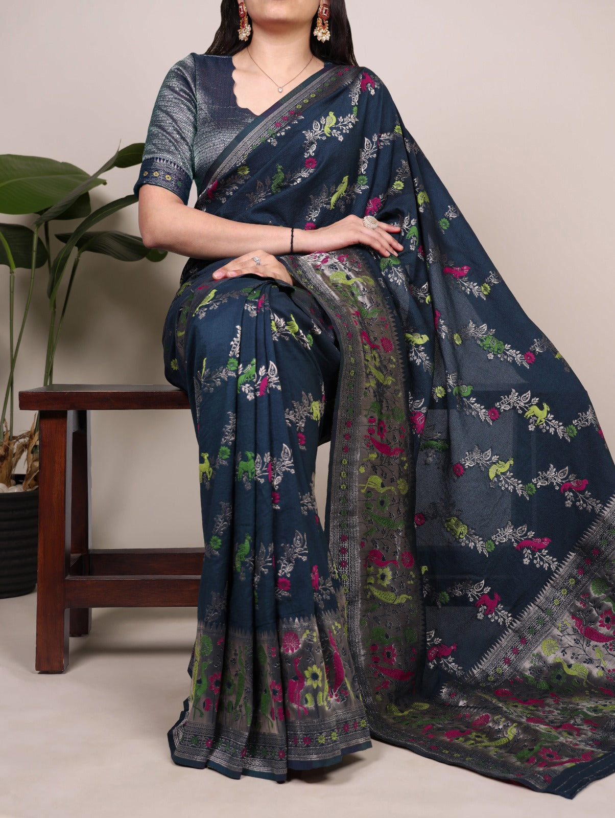 Traditional Nylon Saree with All-Over Ethnic Design.