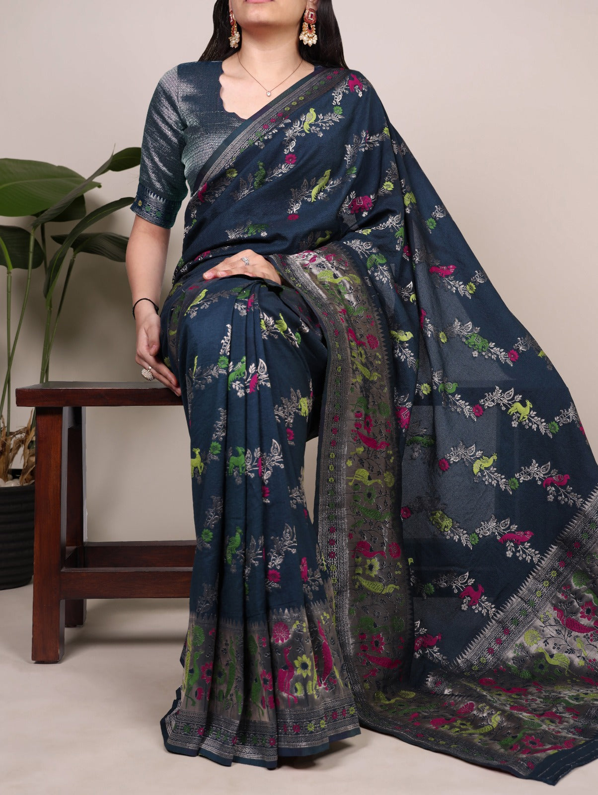 Traditional Nylon Saree with All-Over Ethnic Design.