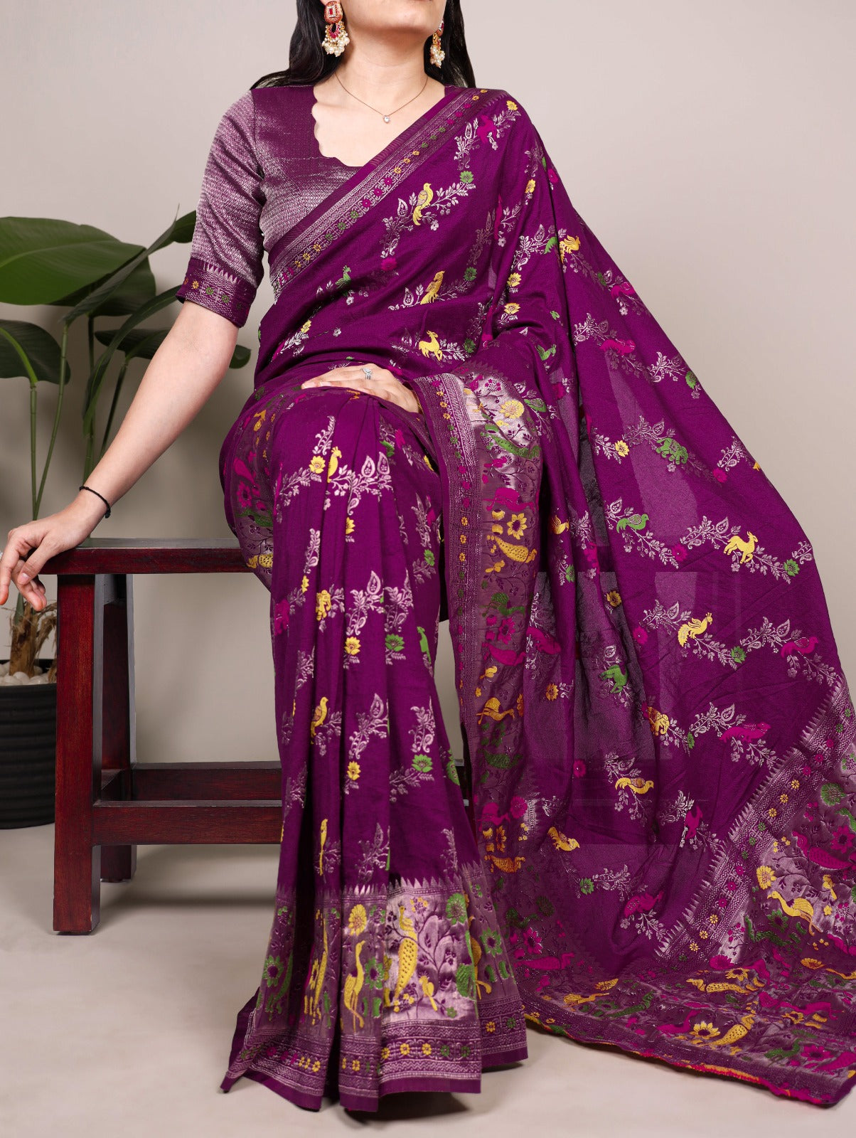 Traditional Nylon Saree with All-Over Ethnic Design.