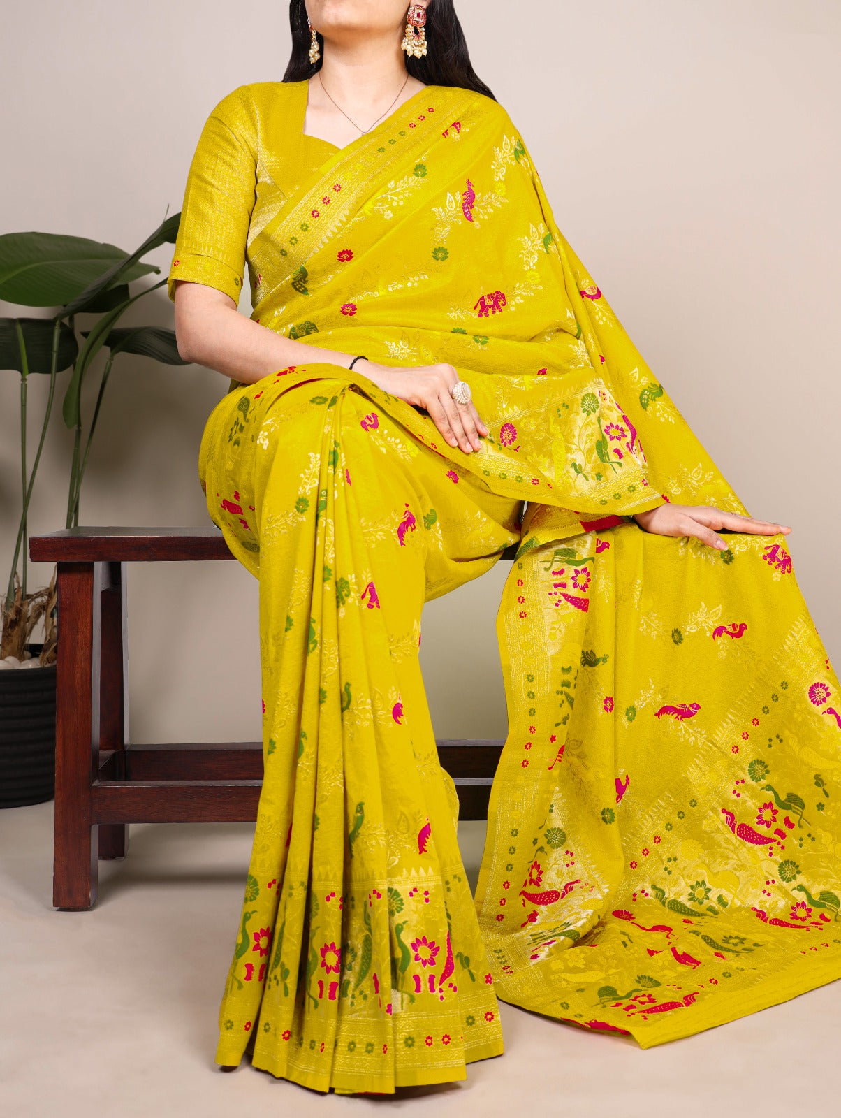 Traditional Nylon Saree with All-Over Ethnic Design.