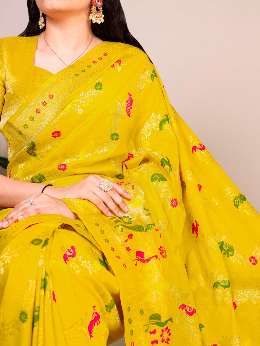 Traditional Nylon Saree with All-Over Ethnic Design.