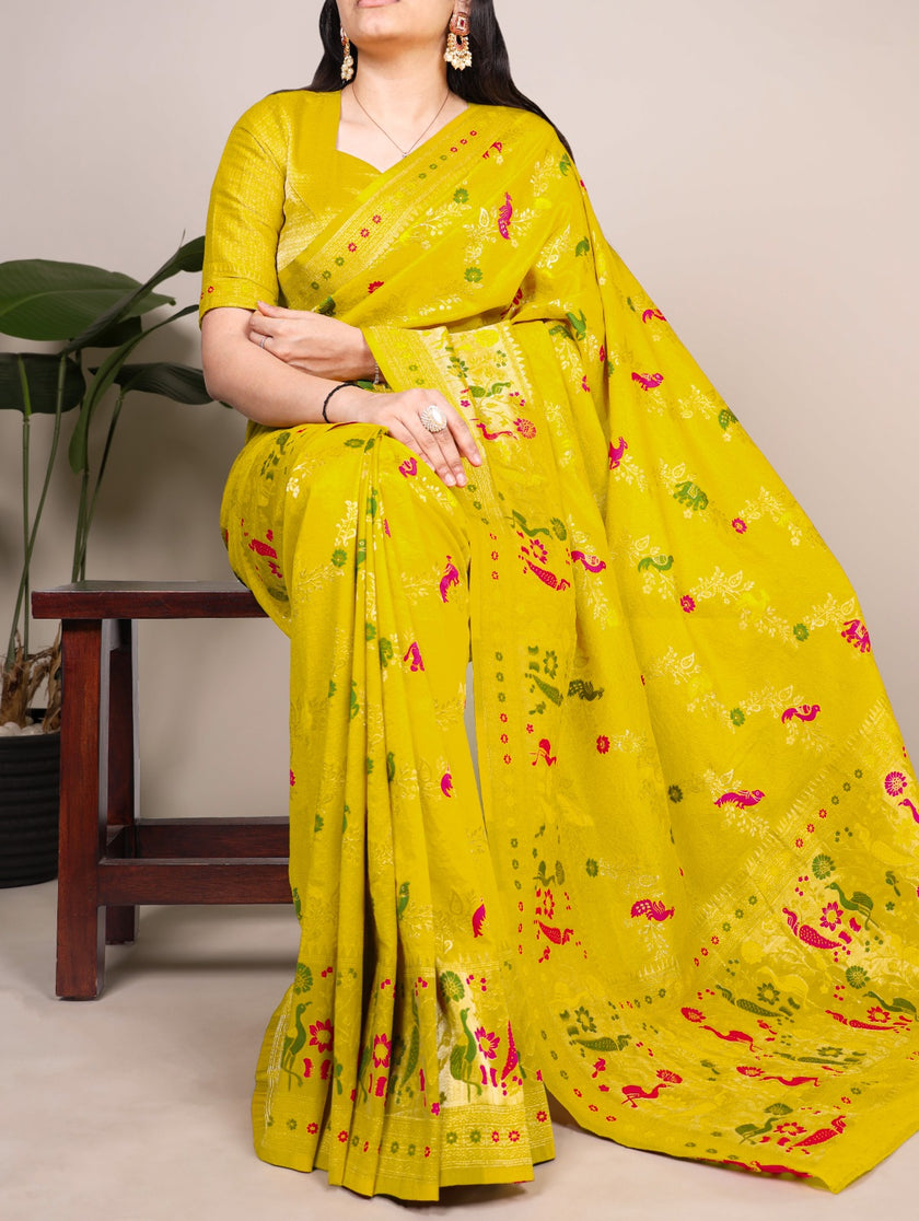 Traditional Nylon Saree with All-Over Ethnic Design.
