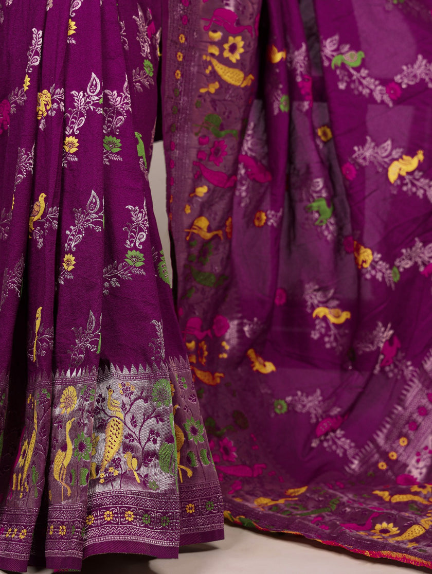 Traditional Nylon Saree with All-Over Ethnic Design.