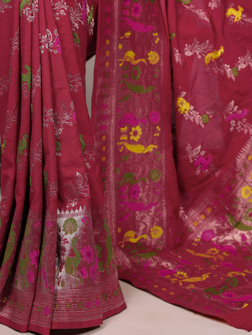 Traditional Nylon Saree with All-Over Ethnic Design.