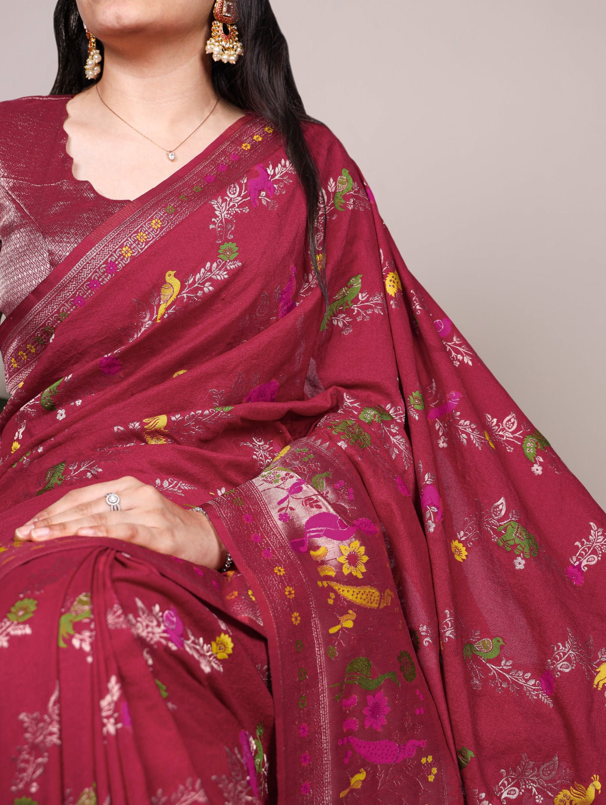 Traditional Nylon Saree with All-Over Ethnic Design.