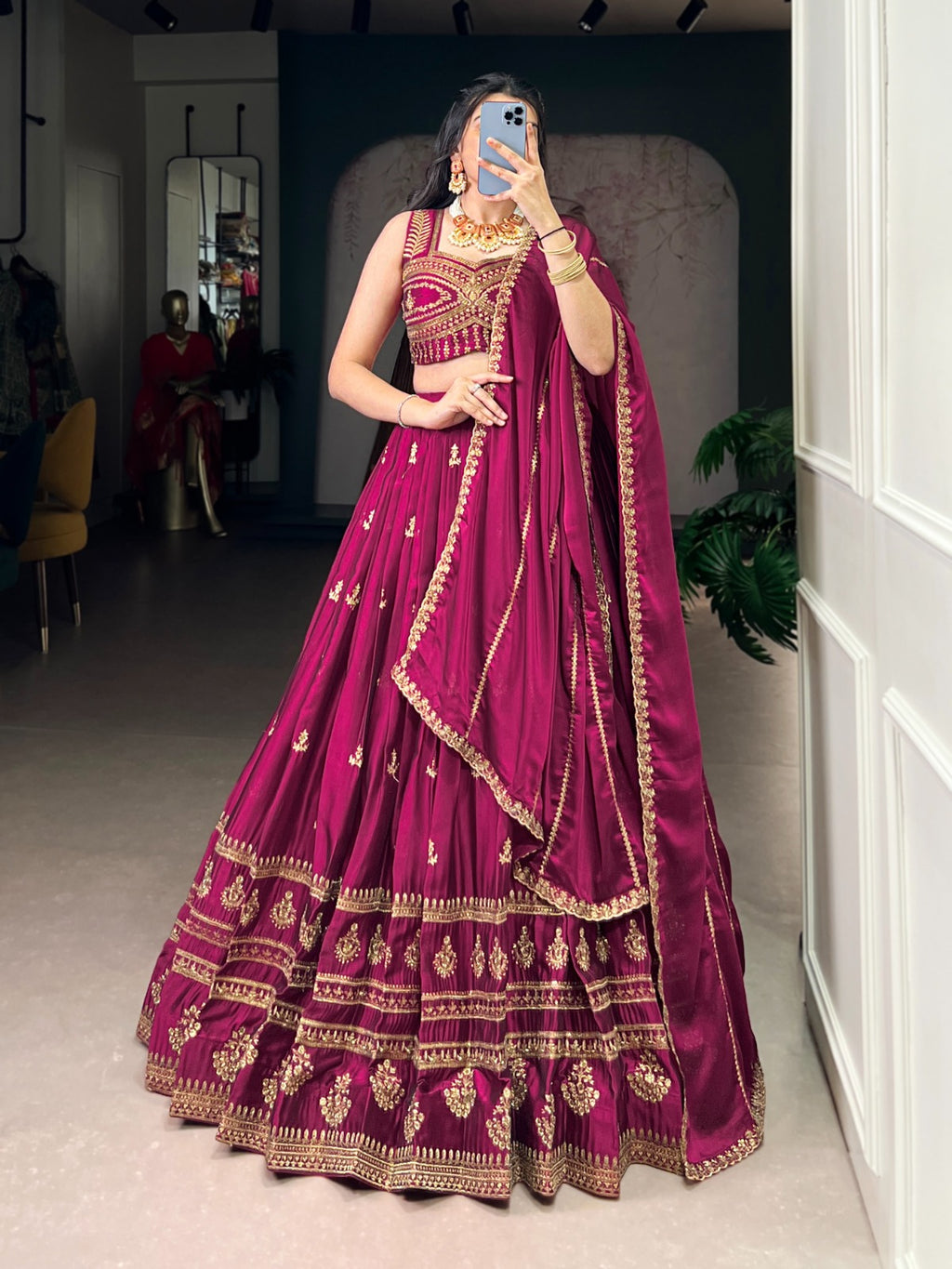 Embroidered Designer Lehenga Choli with Dupatta – Wedding & Festive Wear.