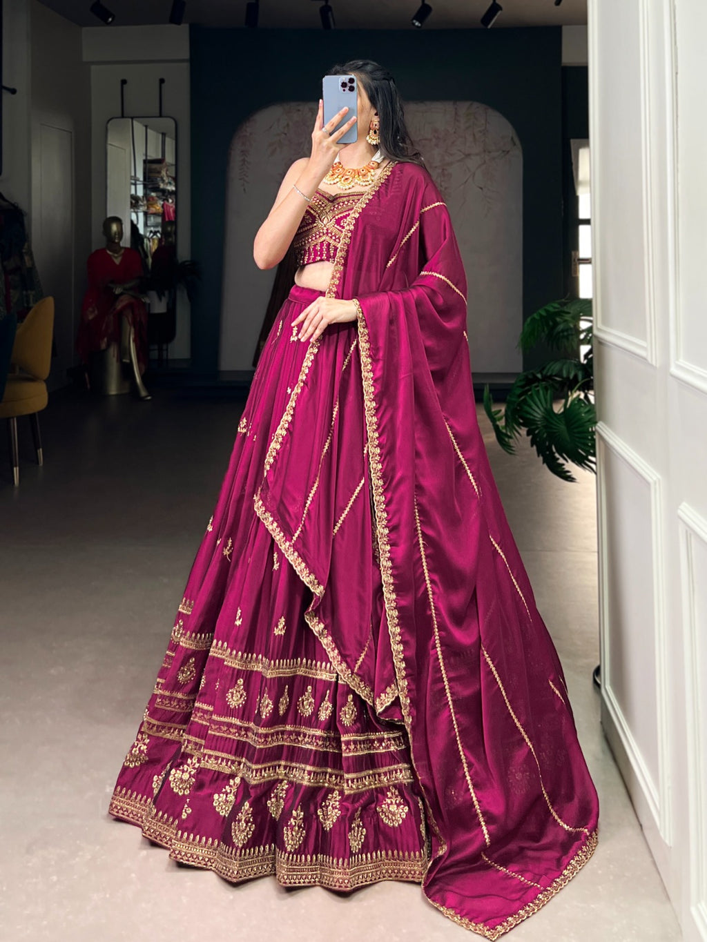 Embroidered Designer Lehenga Choli with Dupatta – Wedding & Festive Wear.